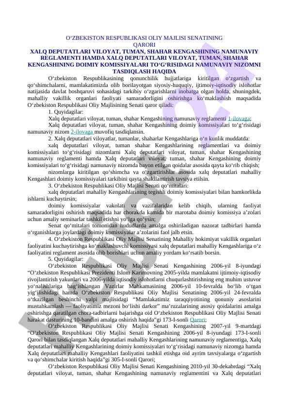 O‘zbekiston respublikasi oliy majlisi senatining qarori