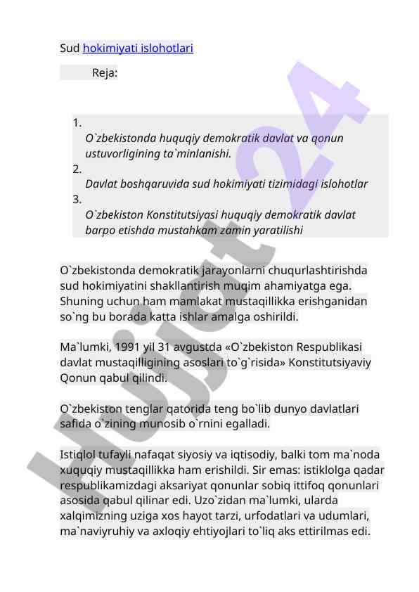 Sud hokimiyati islohotlari o‘zbekiston mulkdorligi