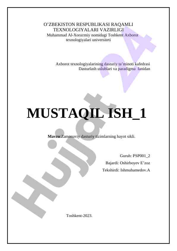 Zamonaviy dasturiy tizimlarning hayot sikli