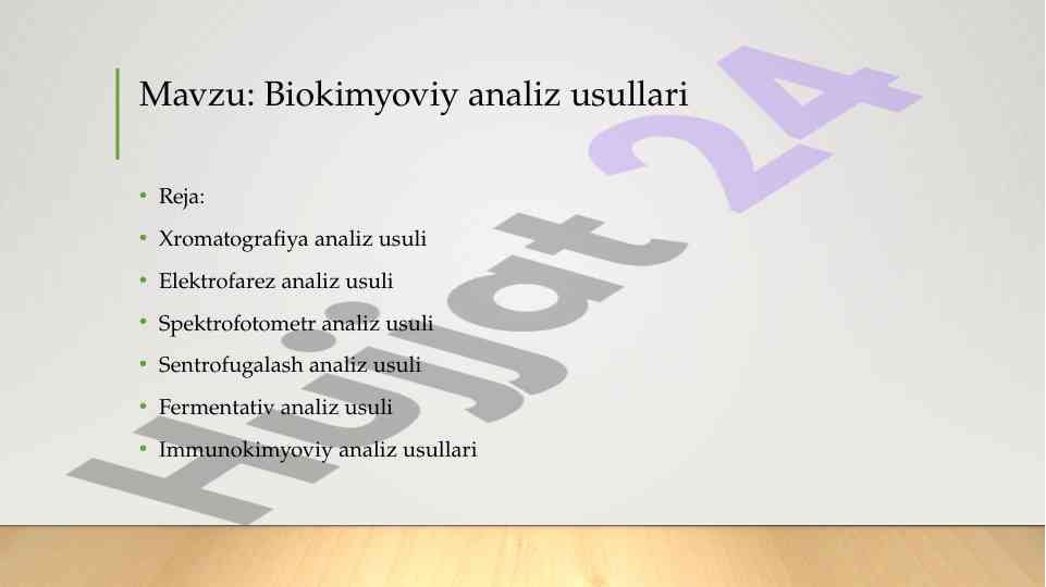 Biokimyoviy Analiz Usullari