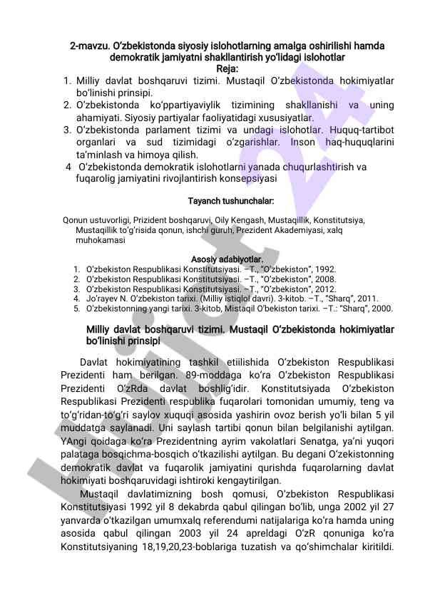 O'zbekistondagi demokratik islohotlar tahlili