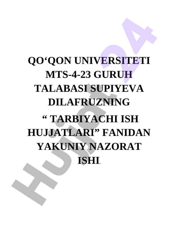 Tarbiyachi ish hujjatlari kichik guruh uchun