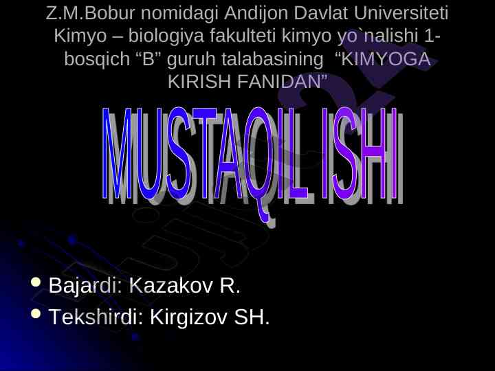 Kimyoga kirish fanidan magniy va kalsiy elementlari