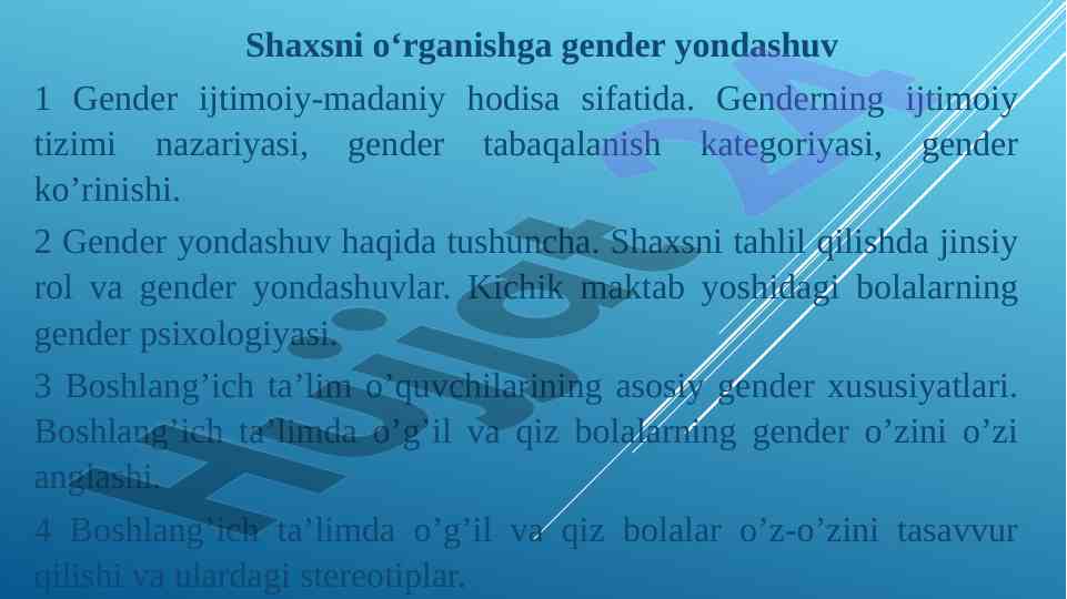 Gender yondashuvi bilan shaxsni o‘rganish tahlili