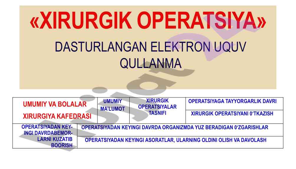 Xirurgik operatsiya: umumiy ma'lumotlar va tushuntirishlar