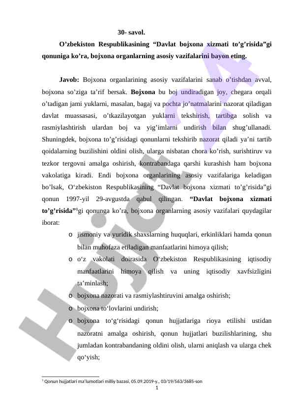 Bojxona organlarining asosiy vazifalari