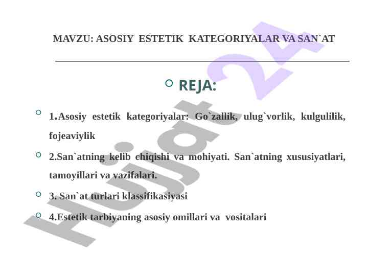 Asosiy estetik kategoriyalar va san'at turlari