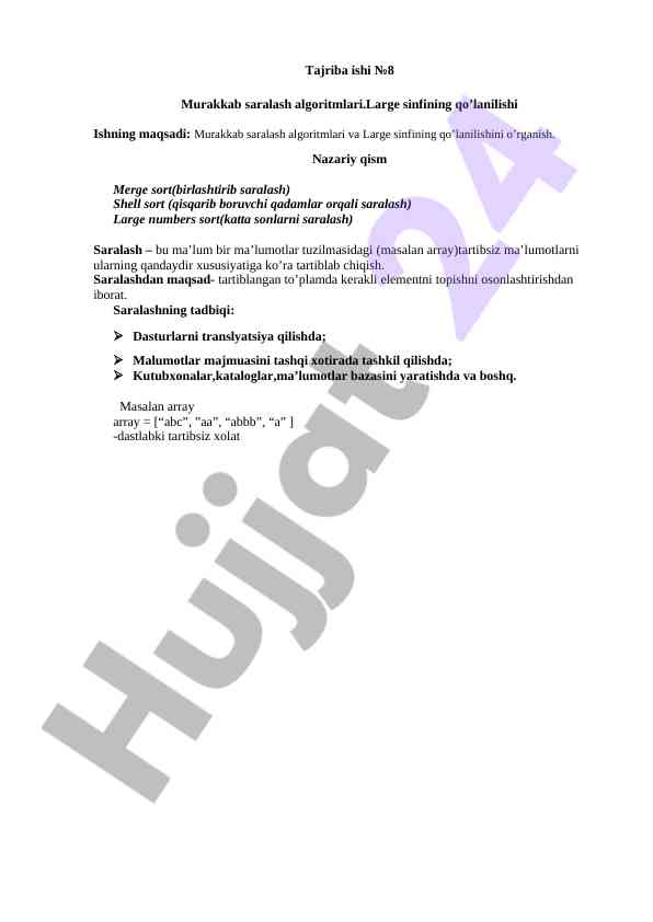 Murakkab Saralash Algoritmlari O'rganilishi