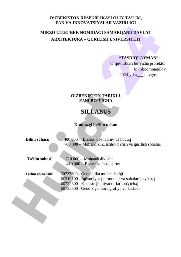 O‘zbekiston tarixi-2 fan sillabusi uchun qo‘llanma