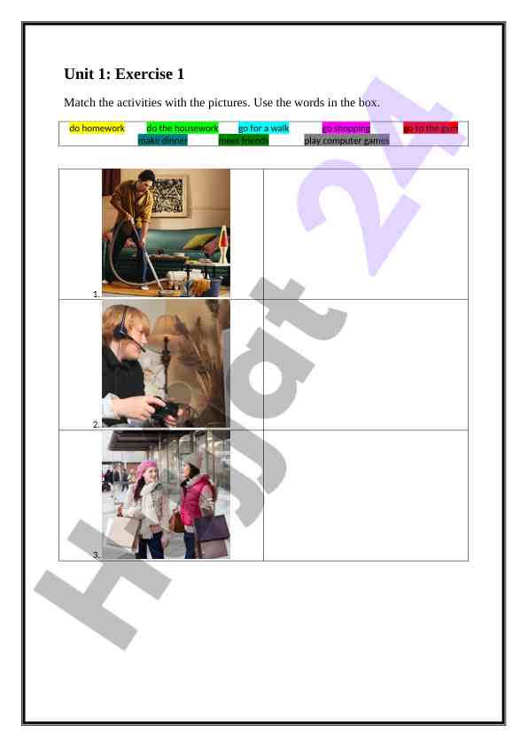 Language learning exercises for daily activities