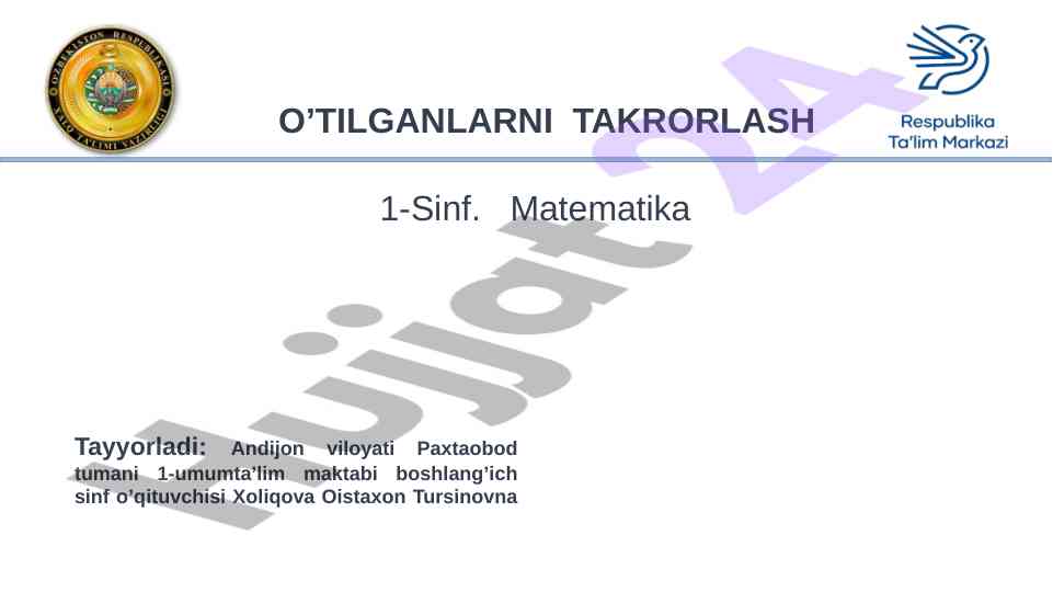 Matematika o‘tilganlarni takrorlash va duradgorlik