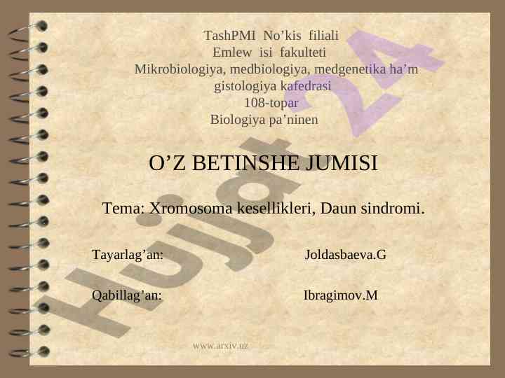 Xromosoma kesellikleri va daun sindromi tahlili