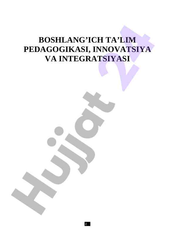 Boshlang‘ich ta’lim pedagogikasi innovatsiya va integratsiyasi