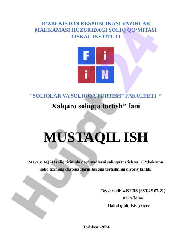Aqsh va o‘zbekiston soliq tizimlarida daromad soliqlari