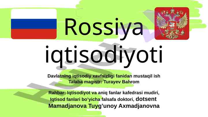 Rossiya iqtisodiyoti va davlat xavfsizligi tahlili