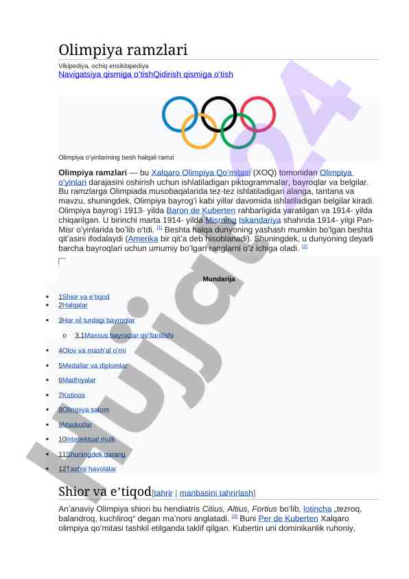 Olimpiya ramzlari va ularning tarixi