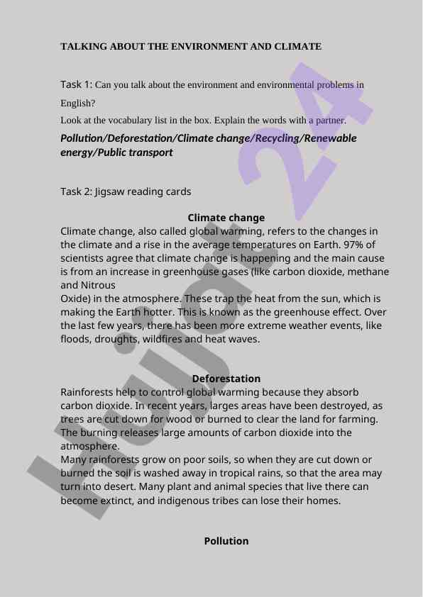 Environmental issues and climate change discussion