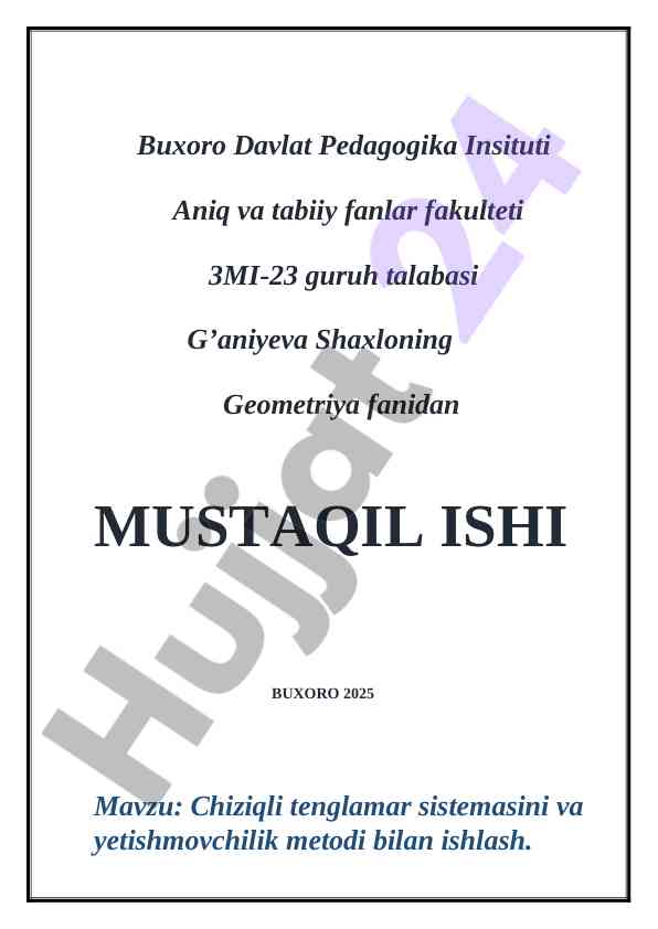 Chiziqli tenglamalar sistemasini yetishmovchilik metodi