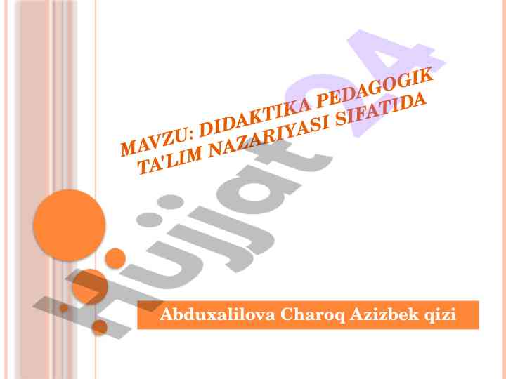 Didaktika pedagogik ta'lim nazariyasi sifatida