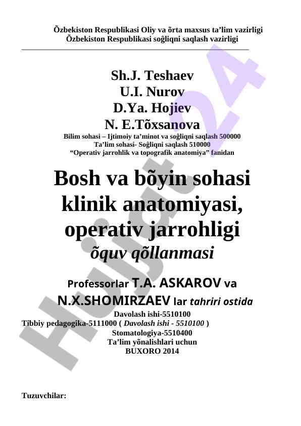 Operativ jarrohlik va topografik anatomiyadan o‘quv qo‘llanma