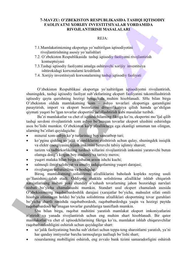Tashqi iqtisodiy faoliyatni rivojlantirish