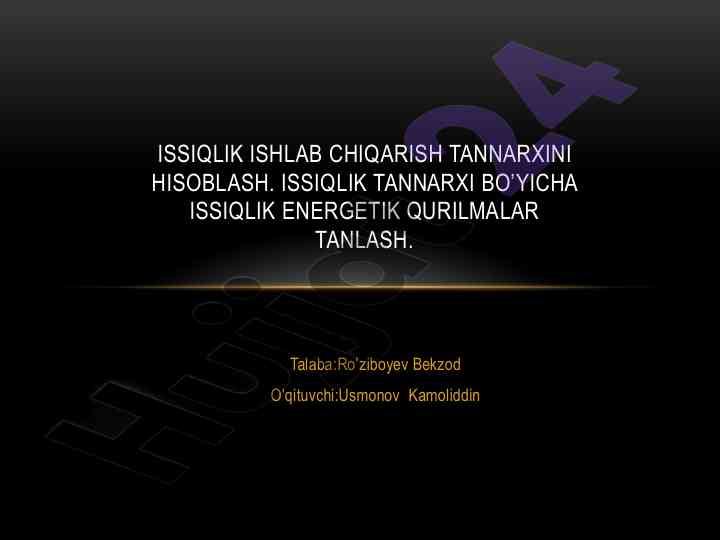Issiqlik ishlab chiqarish tannarxini hisoblash