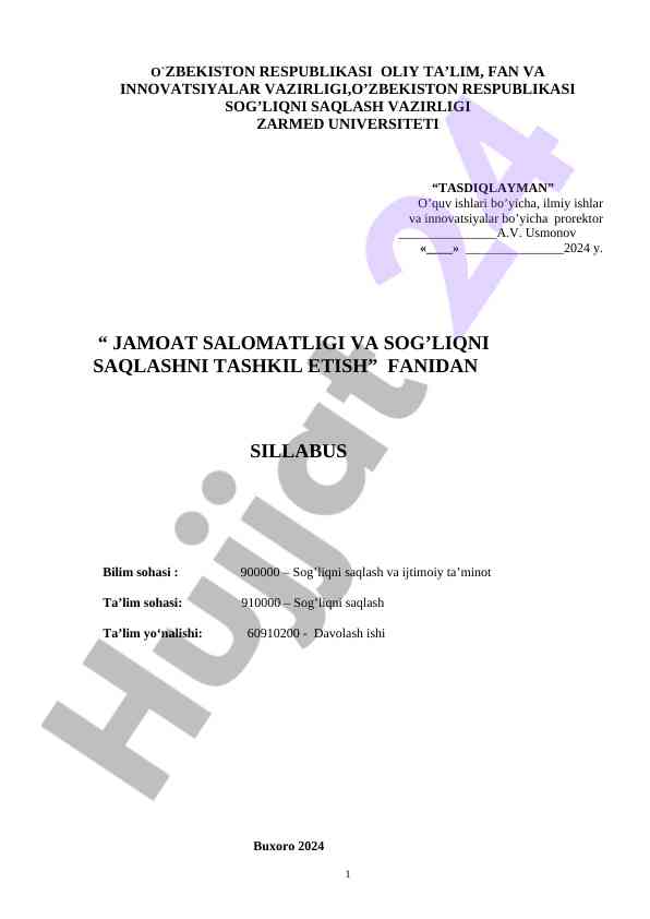 Jamoat salomatligi va sog'liqni saqlashni tashkil etish sillabusi