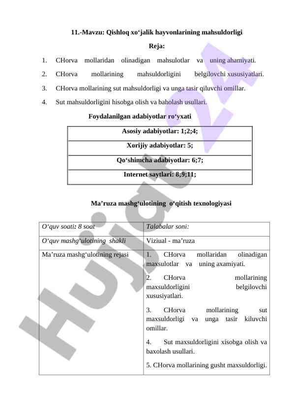 Qishloq xo‘jalik hayvonlarining mahsuldorligi