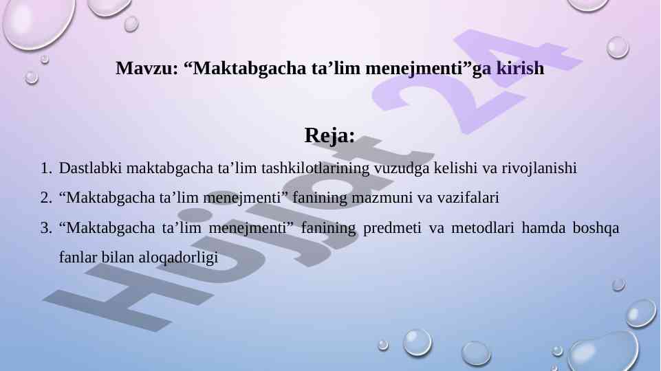 Maktabgacha ta’lim menejmenti asoslari
