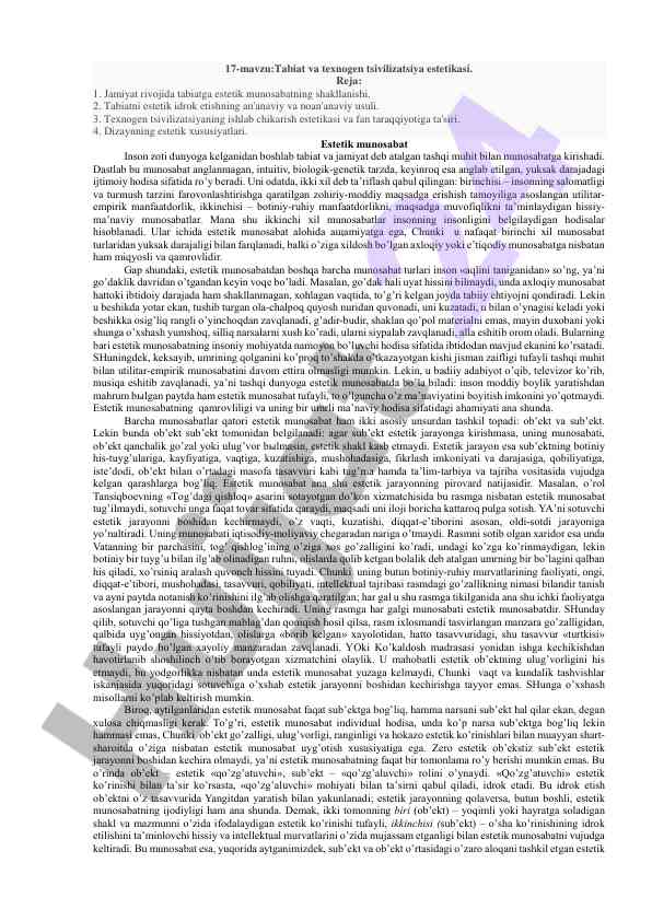 Tabiat va texnogen tsivilizatsiya estetikasi