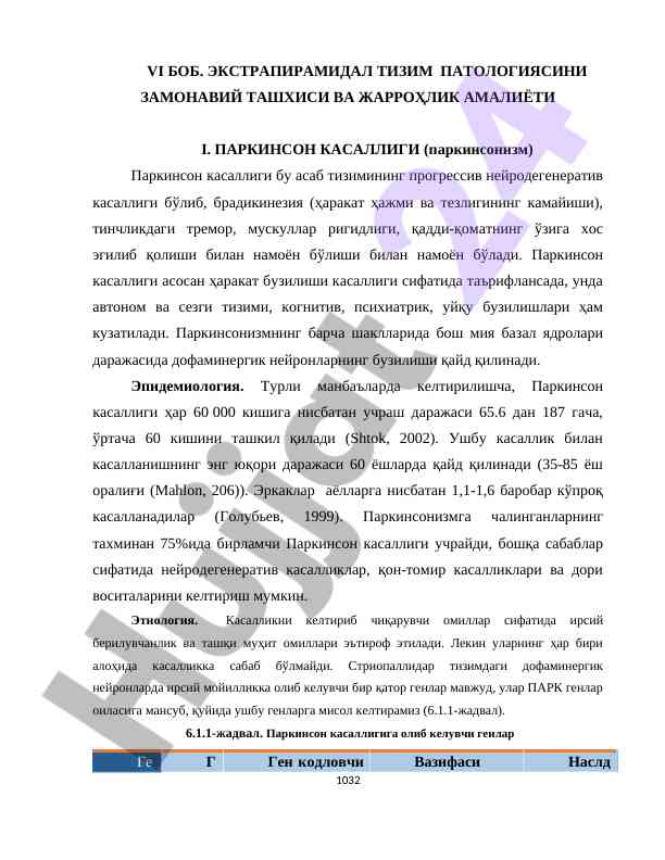 Zamonaviy tashxis va jarrohlik amaliyoti parkinson kasalligi
