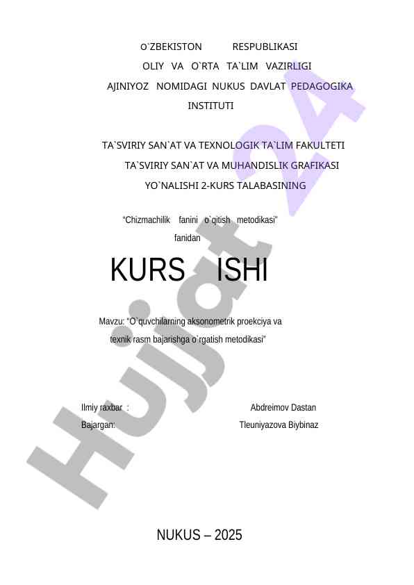 O`quvchilarning aksonometrik proekciya o`rgatish metodikasi
