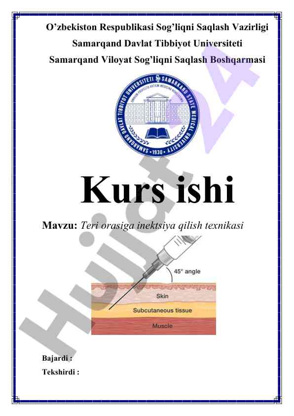 Teri orasiga inektsiya qilish texnikasi