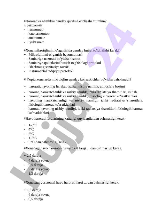 Mikroiqlim o'lchovlari va baholash parametrlari