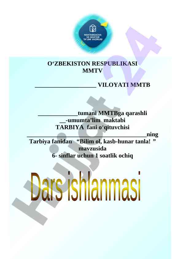 6-sinf tarbiya dars ishlanma Bilim ol kasb hunar tanla 