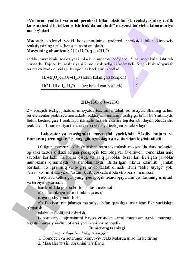 Vodorod peroksid bilan oksidlanish reaksiyasi