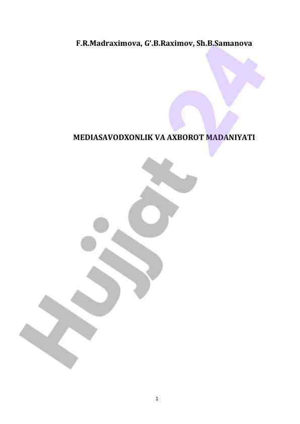 Mediasavodxonlik va axborot madaniyati darslik