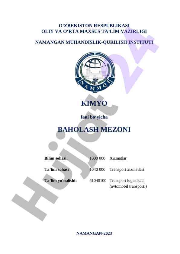 Baholash mezoni bo‘yicha kimyo fani yetakchi ko‘rsatmalari