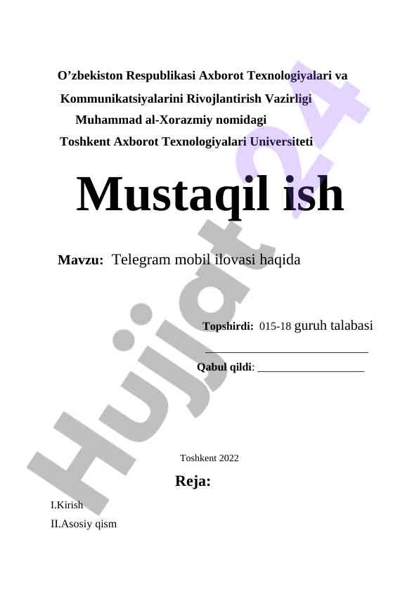 Telegram mobil ilovasi haqida mustaqil ish