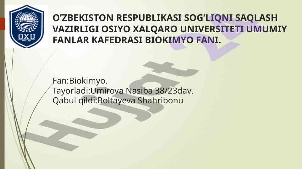 Metabolik sindromning biokimyoviy asoslari va asoratlari