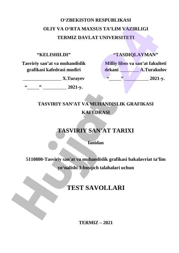 Tasviriy san'at tarixi test savollari