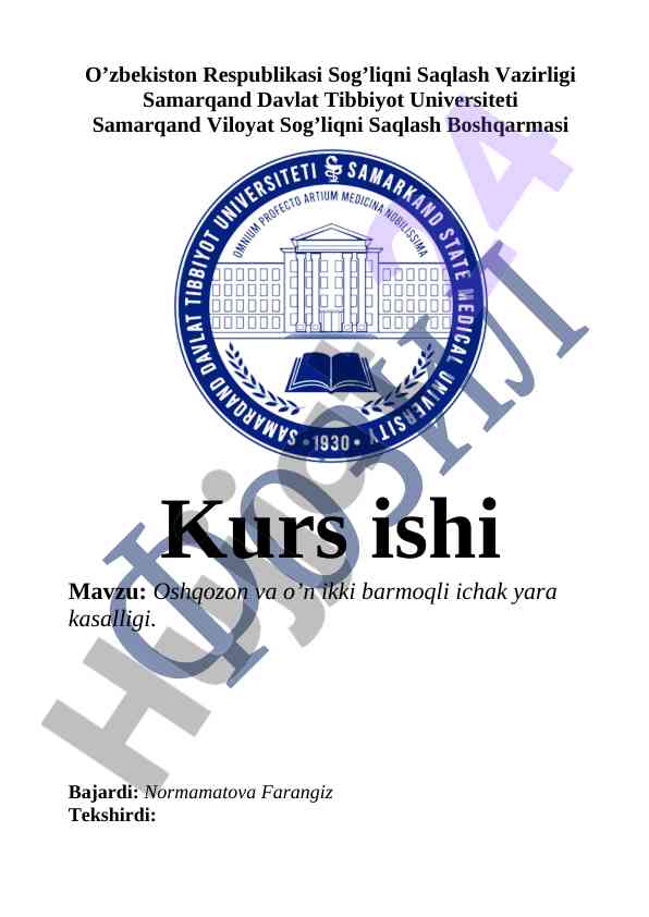 Oshqozon va o’n ikki barmoqli ichak yara kasalligi