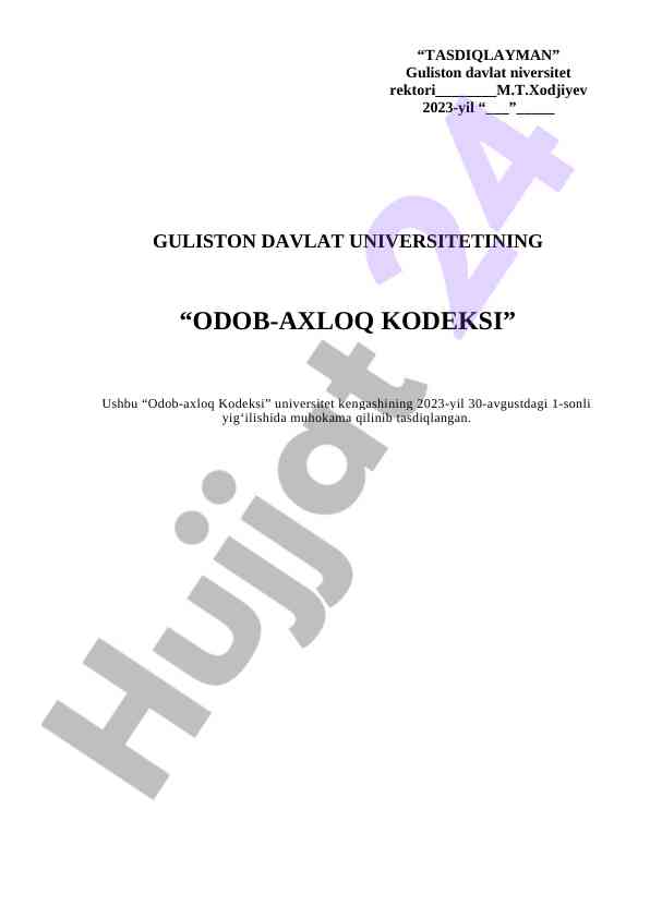 Odob-axloq kodeksi universitetda umumiy qoidalar