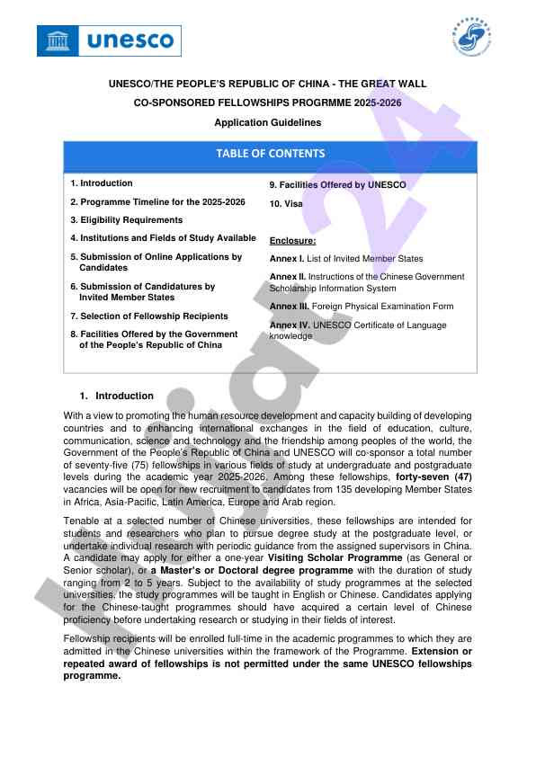 Unesco great wall fellowships programme application guide