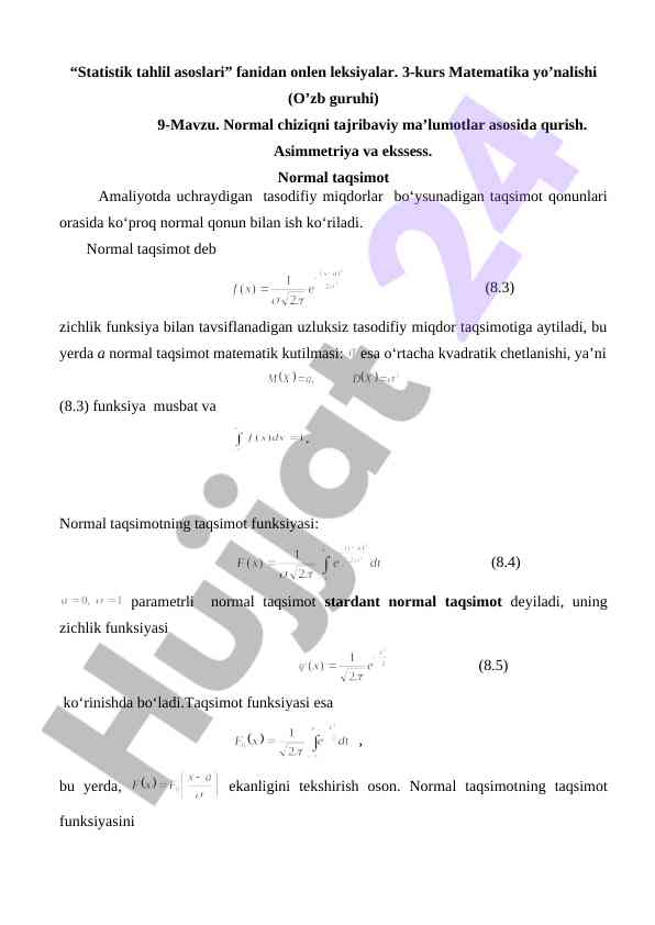 Statistik tahlil asoslari leksiyalari 3-kurs