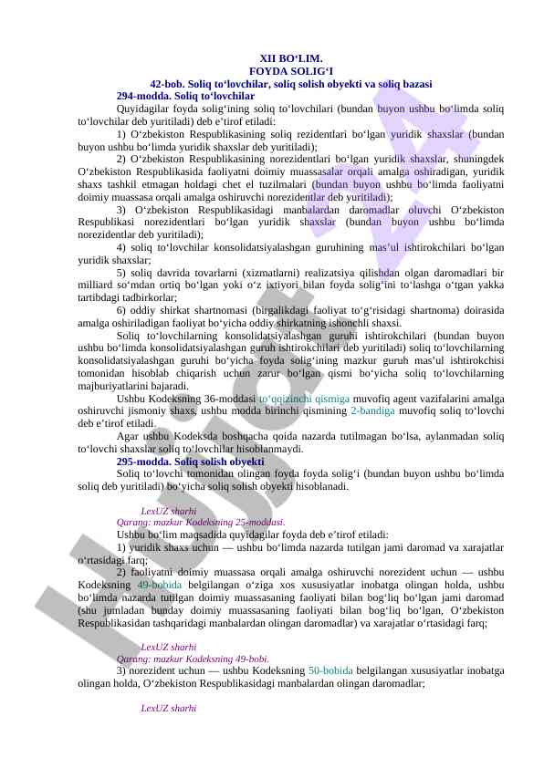 Foyda solig‘i to‘lovchilari va soliq obyekti