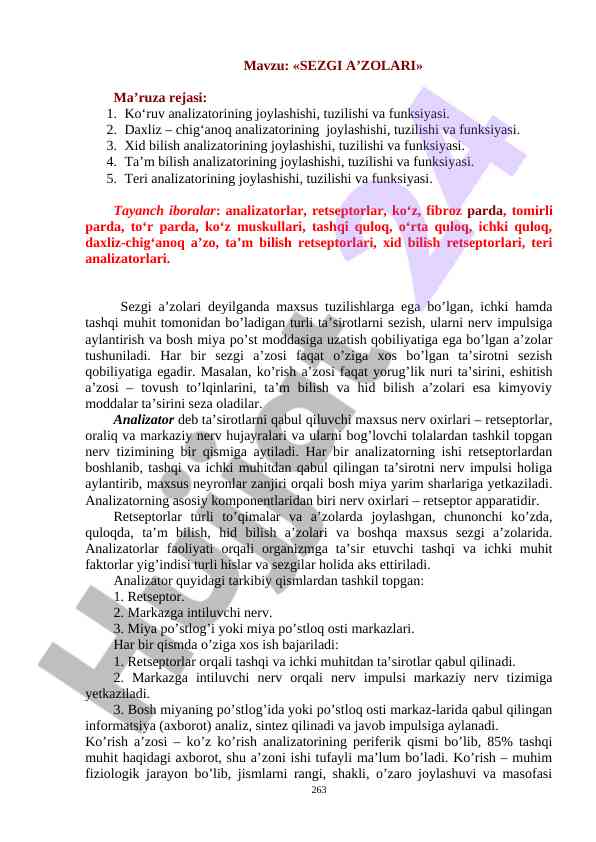 Sezgi a'zolari tahlili va funksiyalari