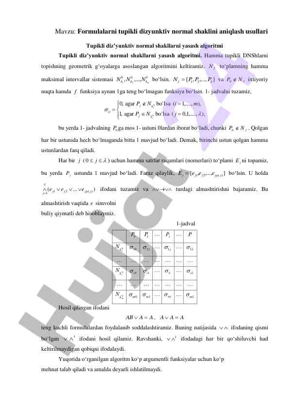 Tupikli dizyunktiv normal shaklini aniqlash usullari