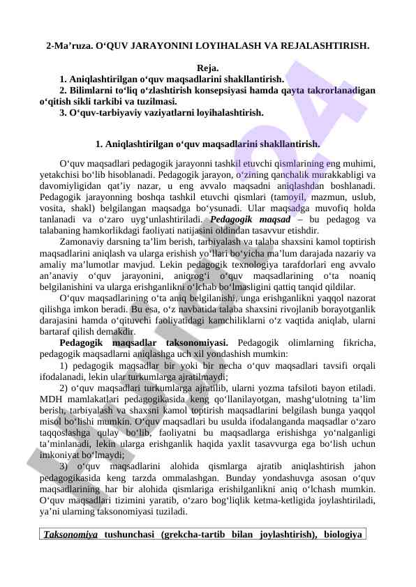 O‘quv Jarayonini Loyihalash Va Rejalashtirish