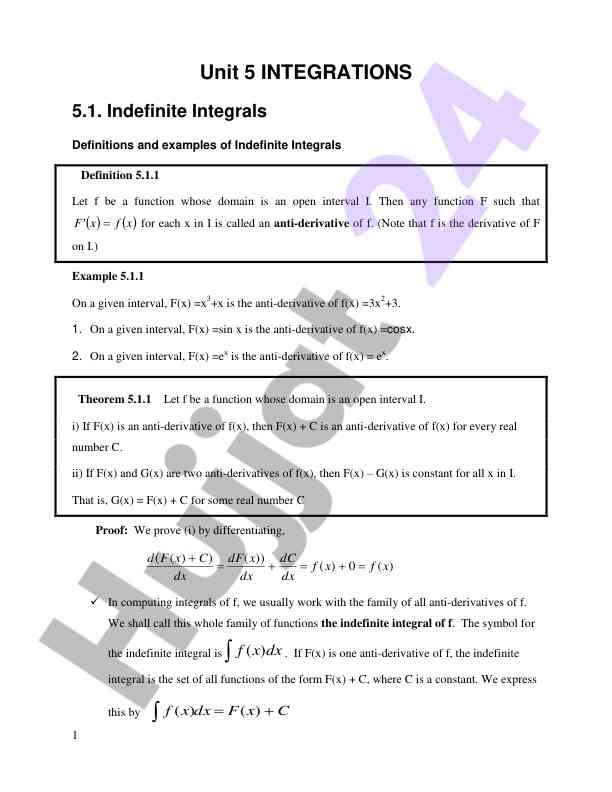 Indefinite integrals and anti-derivatives explained